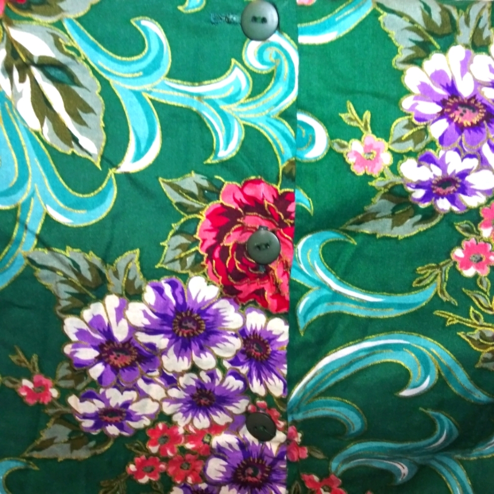 Miss Dorby Vintage 1980's Teal Burgundy & Purple Floral  Cottagecore Style Dress - Picture 9 of 14